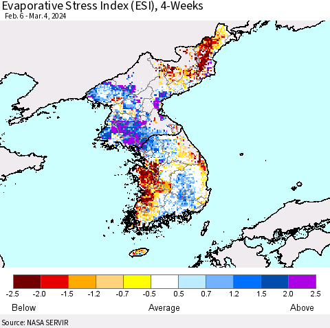 Korea Evaporative Stress Index (ESI), 4-Weeks Thematic Map For 3/4/2024 - 3/10/2024