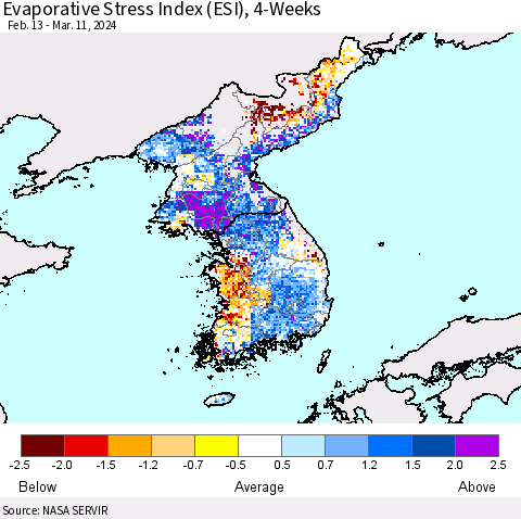 Korea Evaporative Stress Index (ESI), 4-Weeks Thematic Map For 3/11/2024 - 3/17/2024