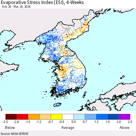 Korea Evaporative Stress Index (ESI), 4-Weeks Thematic Map For 3/18/2024 - 3/24/2024