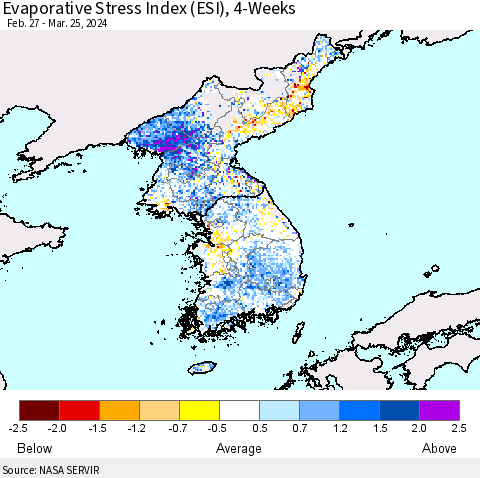 Korea Evaporative Stress Index (ESI), 4-Weeks Thematic Map For 3/25/2024 - 3/31/2024