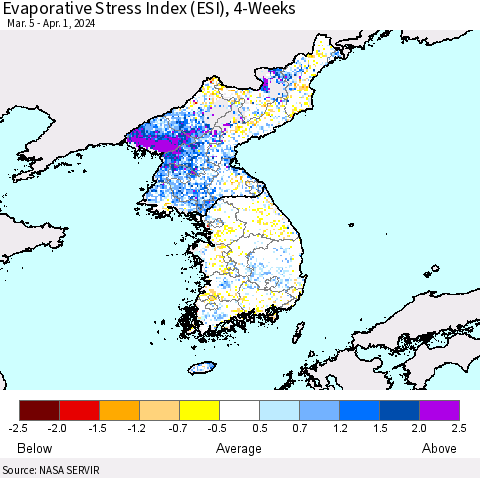 Korea Evaporative Stress Index (ESI), 4-Weeks Thematic Map For 4/1/2024 - 4/7/2024