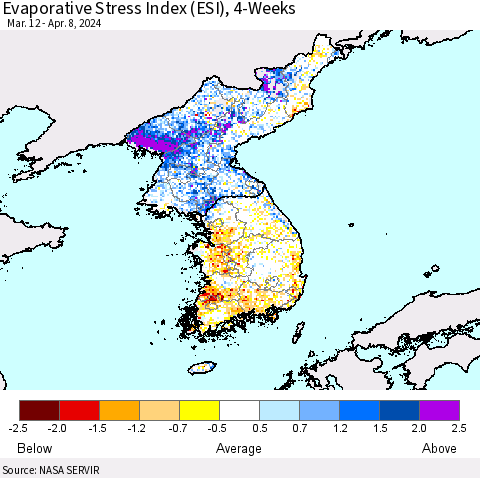 Korea Evaporative Stress Index (ESI), 4-Weeks Thematic Map For 4/8/2024 - 4/14/2024