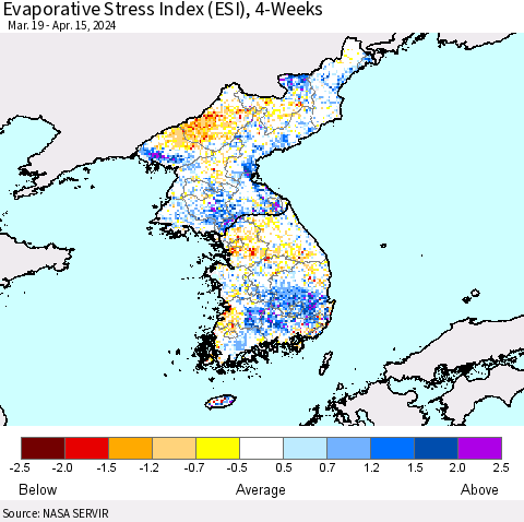 Korea Evaporative Stress Index (ESI), 4-Weeks Thematic Map For 4/15/2024 - 4/21/2024