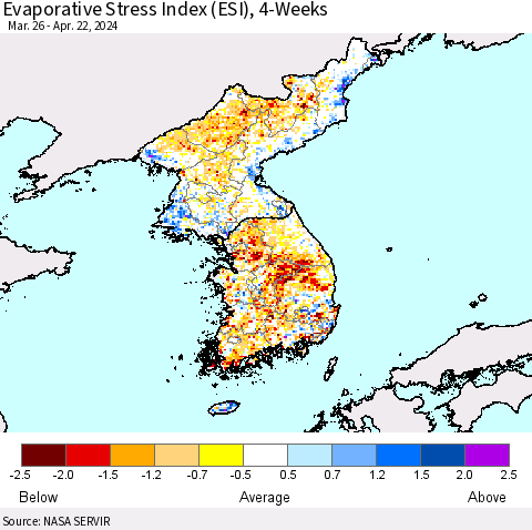 Korea Evaporative Stress Index (ESI), 4-Weeks Thematic Map For 4/22/2024 - 4/28/2024