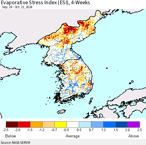 Korea Evaporative Stress Index (ESI), 4-Weeks Thematic Map For 10/21/2024 - 10/27/2024