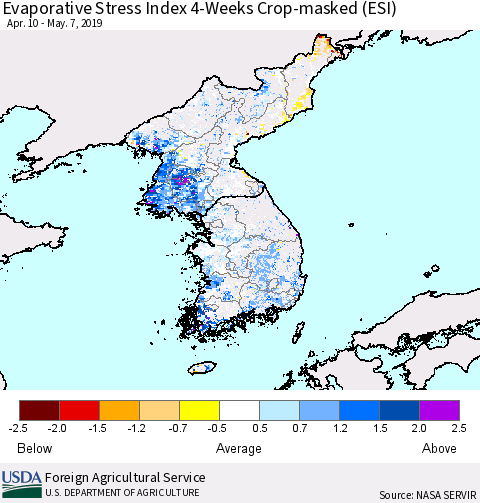 Korea Evaporative Stress Index (ESI), 4-Weeks over Croplands Thematic Map For 5/6/2019 - 5/12/2019