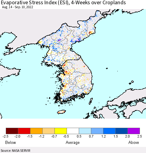 Korea Evaporative Stress Index (ESI), 4-Weeks over Croplands Thematic Map For 9/5/2022 - 9/11/2022