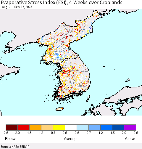 Korea Evaporative Stress Index (ESI), 4-Weeks over Croplands Thematic Map For 9/11/2023 - 9/17/2023