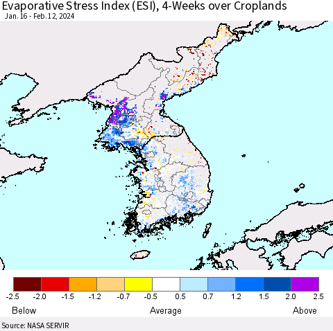 Korea Evaporative Stress Index (ESI), 4-Weeks over Croplands Thematic Map For 2/12/2024 - 2/18/2024