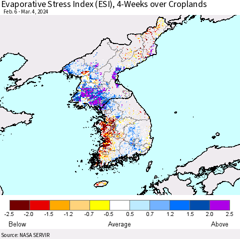 Korea Evaporative Stress Index (ESI), 4-Weeks over Croplands Thematic Map For 3/4/2024 - 3/10/2024