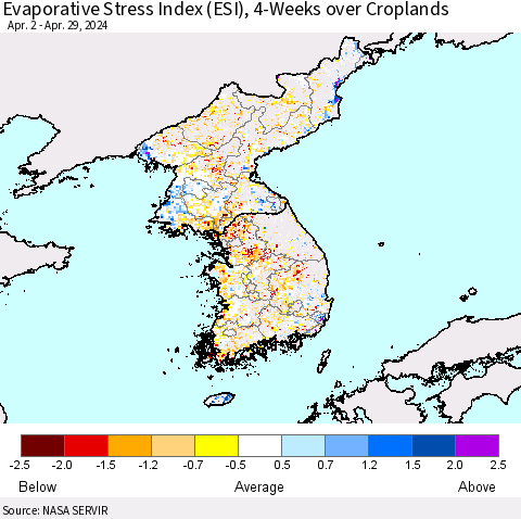 Korea Evaporative Stress Index (ESI), 4-Weeks over Croplands Thematic Map For 4/29/2024 - 5/5/2024
