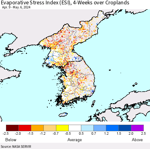 Korea Evaporative Stress Index (ESI), 4-Weeks over Croplands Thematic Map For 5/6/2024 - 5/12/2024