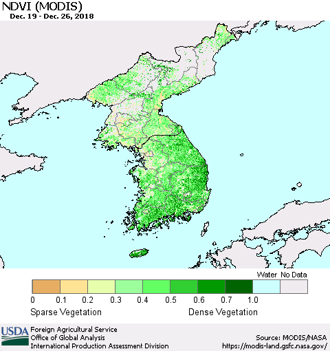 Korea NDVI (Terra-MODIS) Thematic Map For 12/21/2018 - 12/31/2018