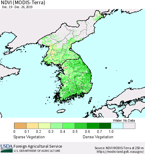 Korea NDVI (Terra-MODIS) Thematic Map For 12/21/2019 - 12/31/2019