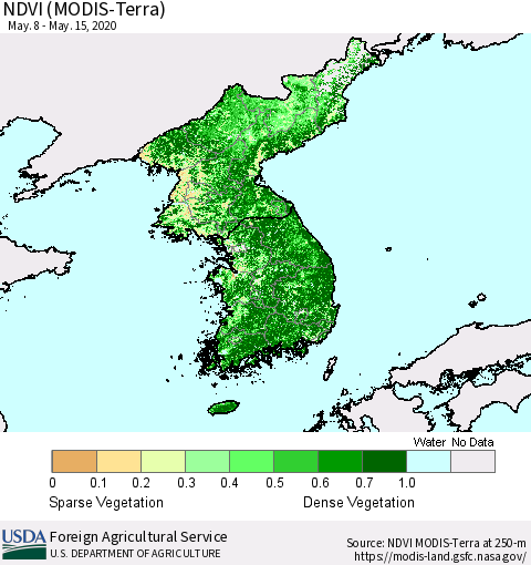 Korea NDVI (Terra-MODIS) Thematic Map For 5/11/2020 - 5/20/2020