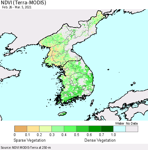 Korea NDVI (Terra-MODIS) Thematic Map For 2/26/2021 - 3/5/2021