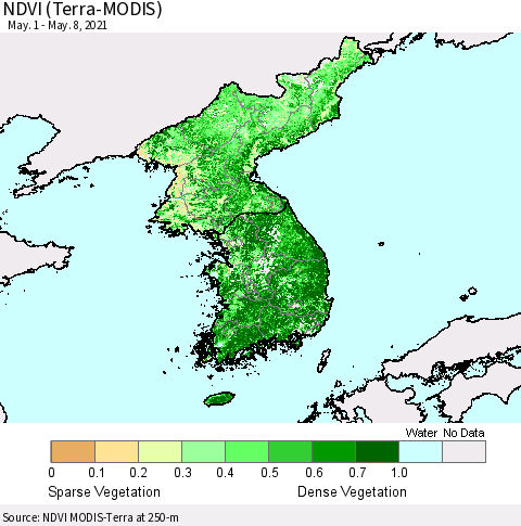 Korea NDVI (Terra-MODIS) Thematic Map For 5/1/2021 - 5/8/2021