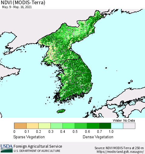 Korea NDVI (Terra-MODIS) Thematic Map For 5/11/2021 - 5/20/2021