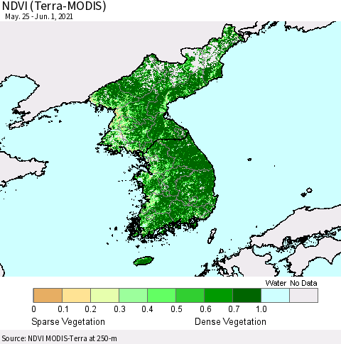Korea NDVI (Terra-MODIS) Thematic Map For 5/25/2021 - 6/1/2021