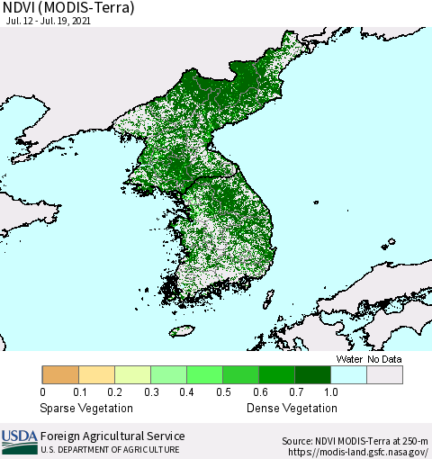 Korea NDVI (Terra-MODIS) Thematic Map For 7/11/2021 - 7/20/2021