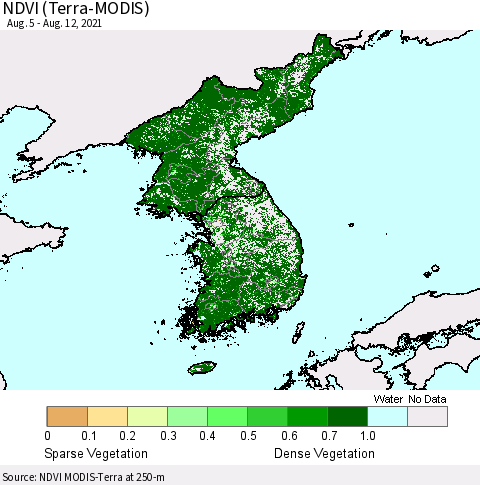Korea NDVI (Terra-MODIS) Thematic Map For 8/5/2021 - 8/12/2021