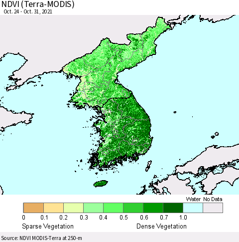 Korea NDVI (Terra-MODIS) Thematic Map For 10/21/2021 - 10/31/2021