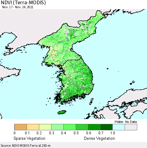 Korea NDVI (Terra-MODIS) Thematic Map For 11/17/2021 - 11/24/2021