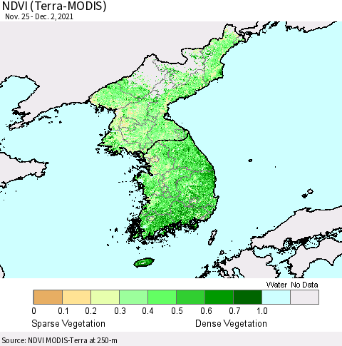 Korea NDVI (Terra-MODIS) Thematic Map For 11/25/2021 - 12/2/2021