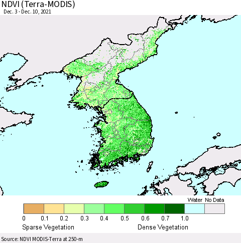 Korea NDVI (Terra-MODIS) Thematic Map For 12/1/2021 - 12/10/2021