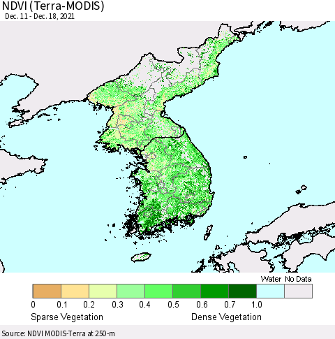 Korea NDVI (Terra-MODIS) Thematic Map For 12/11/2021 - 12/18/2021