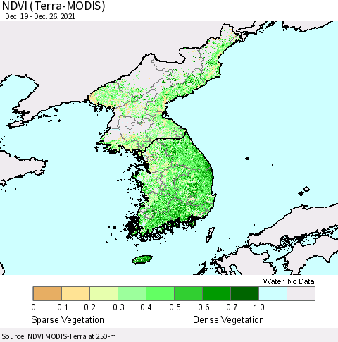 Korea NDVI (Terra-MODIS) Thematic Map For 12/19/2021 - 12/26/2021