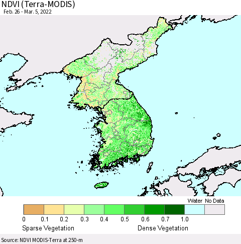 Korea NDVI (Terra-MODIS) Thematic Map For 2/26/2022 - 3/5/2022