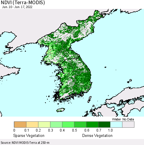Korea NDVI (Terra-MODIS) Thematic Map For 6/10/2022 - 6/17/2022