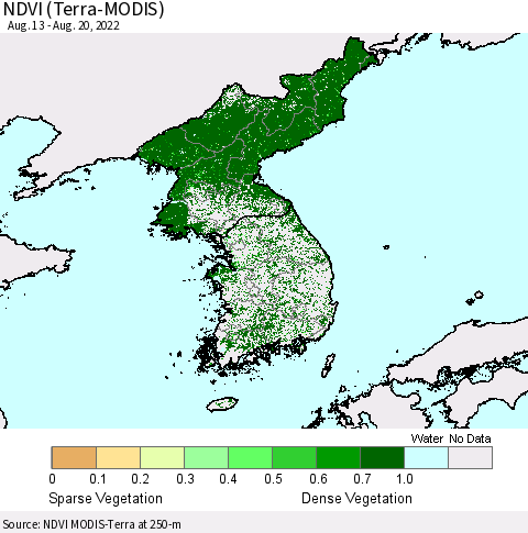 Korea NDVI (Terra-MODIS) Thematic Map For 8/11/2022 - 8/20/2022