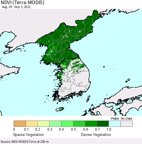 Korea NDVI (Terra-MODIS) Thematic Map For 8/29/2022 - 9/5/2022