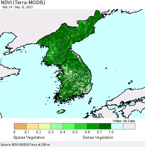Korea NDVI (Terra-MODIS) Thematic Map For 9/14/2022 - 9/21/2022