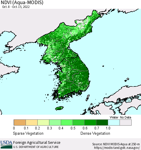 Korea NDVI (Terra-MODIS) Thematic Map For 10/11/2022 - 10/20/2022