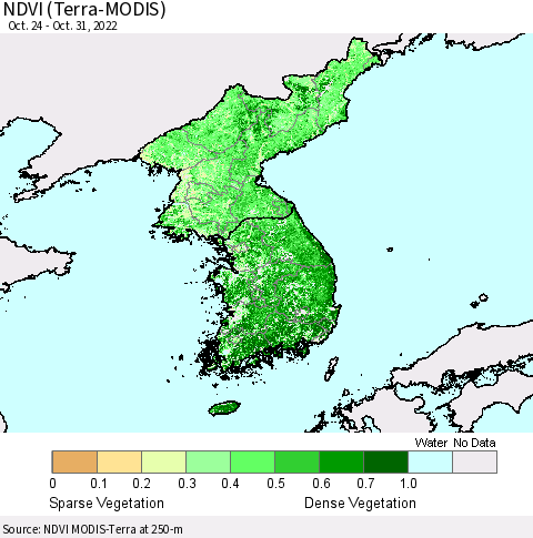 Korea NDVI (Terra-MODIS) Thematic Map For 10/21/2022 - 10/31/2022