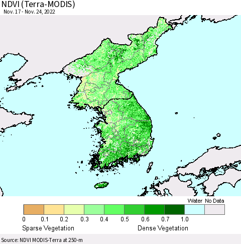 Korea NDVI (Terra-MODIS) Thematic Map For 11/17/2022 - 11/24/2022