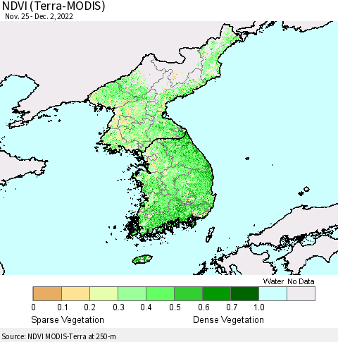 Korea NDVI (Terra-MODIS) Thematic Map For 11/25/2022 - 12/2/2022