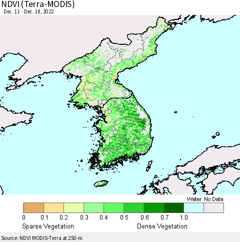 Korea NDVI (Terra-MODIS) Thematic Map For 12/11/2022 - 12/18/2022