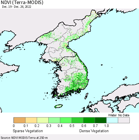 Korea NDVI (Terra-MODIS) Thematic Map For 12/19/2022 - 12/26/2022