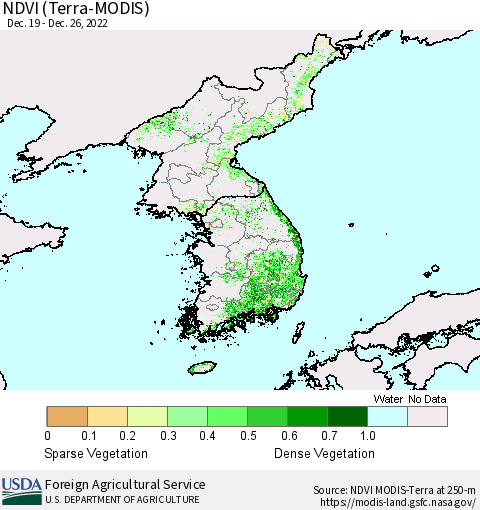 Korea NDVI (Terra-MODIS) Thematic Map For 12/21/2022 - 12/31/2022