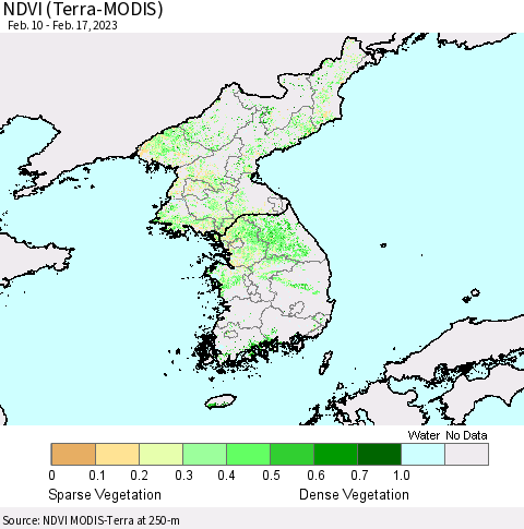 Korea NDVI (Terra-MODIS) Thematic Map For 2/10/2023 - 2/17/2023