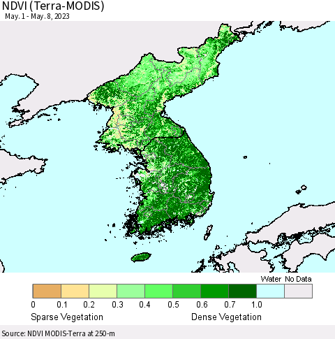 Korea NDVI (Terra-MODIS) Thematic Map For 5/1/2023 - 5/8/2023