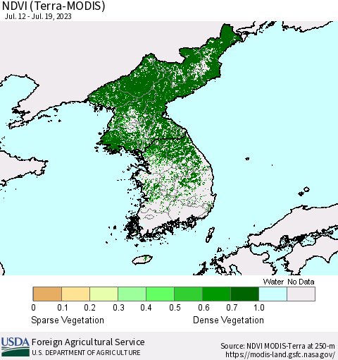 Korea NDVI (Terra-MODIS) Thematic Map For 7/11/2023 - 7/20/2023