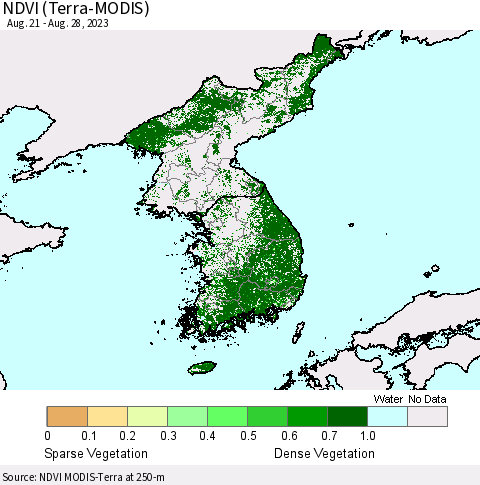 Korea NDVI (Terra-MODIS) Thematic Map For 8/21/2023 - 8/28/2023