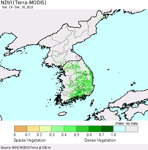 Korea NDVI (Terra-MODIS) Thematic Map For 12/19/2023 - 12/26/2023