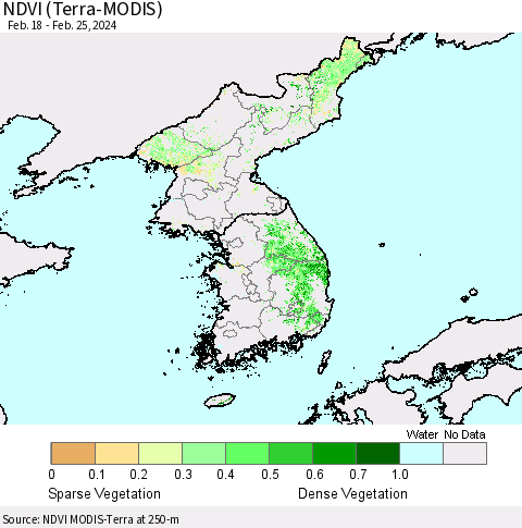 Korea NDVI (Terra-MODIS) Thematic Map For 2/18/2024 - 2/25/2024