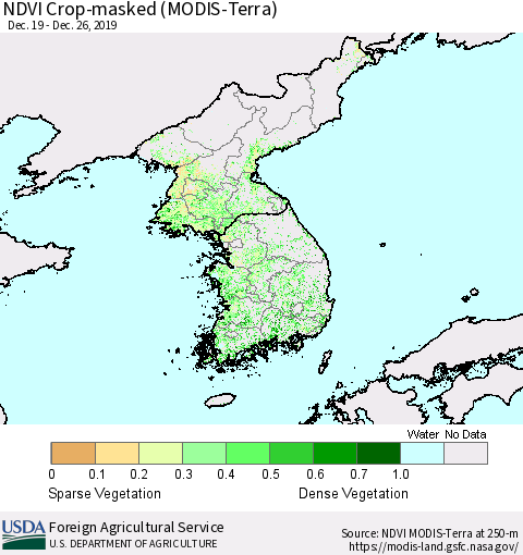 Korea Cropland NDVI (Terra-MODIS) Thematic Map For 12/21/2019 - 12/31/2019
